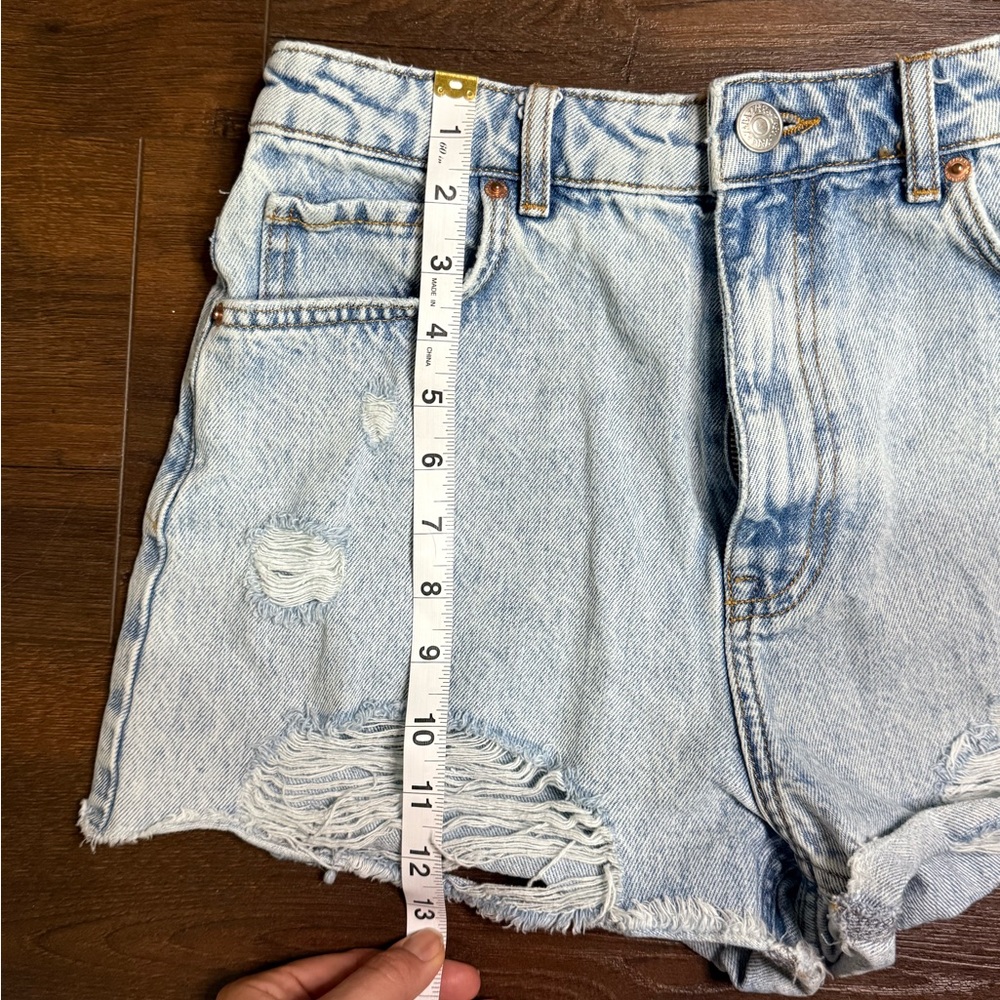 Zara Light Blue Distressed Jean Shorts - Picture 3 of 4